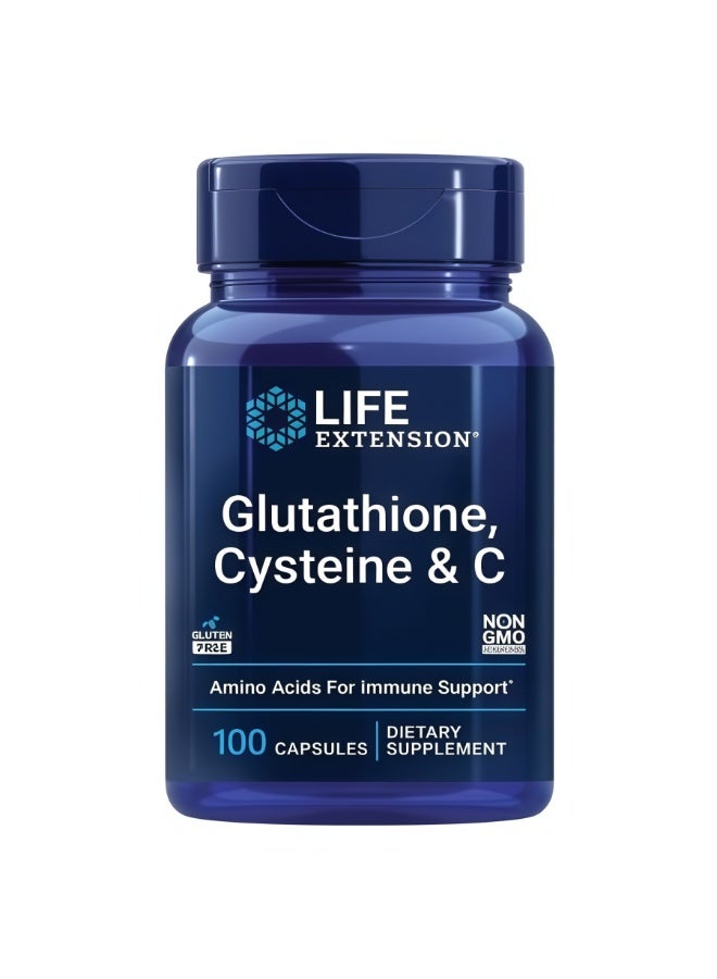 LIFE EXTENSION Glutathione, Cysteine & Vitamin C Capsules – 100 Capsules Dietary Supplement | Gluten-Free & Non-GMO Amino Acids Formula for Immune System Support & Antioxidant Defense - Image 1